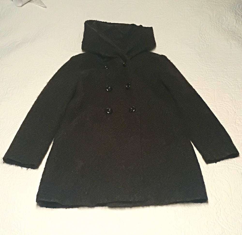 Steve Madden Pea Coat L Brown Black Double Breasted Button Mid Length no belt
